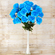 Load image into Gallery viewer, Large Open Rose Bush Artificial Silk Flowers - Turquoise