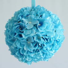 Load image into Gallery viewer, Hydrangea Kissing Ball Artificial Silk Flowers - Turquoise - 4 pack