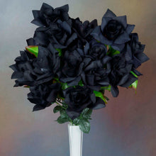 Load image into Gallery viewer, Velvet Open Rose Bush Artificial Silk Flowers - Black