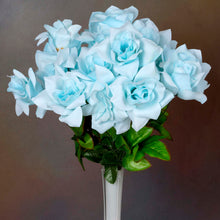 Load image into Gallery viewer, Velvet Open Rose Bush Artificial Silk Flowers - Blue