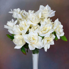 Load image into Gallery viewer, Velvet Open Rose Bush Artificial Silk Flowers - Cream