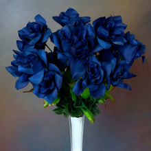 Load image into Gallery viewer, Velvet Open Rose Bush Artificial Silk Flowers - Navy Blue