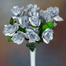 Load image into Gallery viewer, Velvet Open Rose Bush Artificial Silk Flowers - Silver