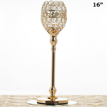 Load image into Gallery viewer, 16" Tall Crystal Beaded Candle Holder Goblet Votive Tealight Wedding Chandelier Centerpiece - Gold - BUY ONE GET ONE FREE!!