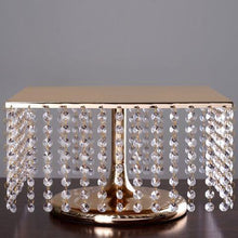 Load image into Gallery viewer, 14" Bejeweled Gold Square Crystal Pendants Metal Chandelier Wedding Cake Stand