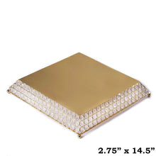 Load image into Gallery viewer, 15" Bejeweled Gold Flat Crystal Beaded Stainless Steel Chandelier Wedding Riser Cake Stand
