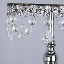 Load image into Gallery viewer, Set of 3 Silver Square Metallic Modern Cup Cake Riser Centerpiece Stand with Crystal Pendant Chains