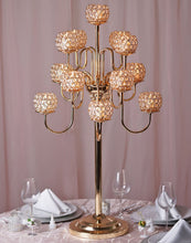 Load image into Gallery viewer, 40" Gold Crystal Beaded 13 Arm Candelabra Chandelier Votive Candle Holder Wedding Centerpiece