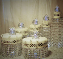 Load image into Gallery viewer, Fancy Beaded Crystal Metal Riser Cake Stand - 13.5" Diameter