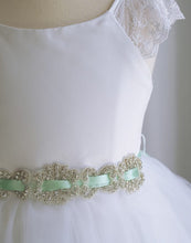 Load image into Gallery viewer, Sparkly Taffeta Bodice and Organza Overlay Skirt Dress - White