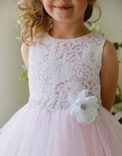 Load image into Gallery viewer, Glamorous and Lace tulle Dress with Flower Accented Belt - Light Blue