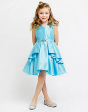 Load image into Gallery viewer, Lustrous Satin Layered Dress with a Rhinestone Brooch - Fuchsia