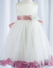 Load image into Gallery viewer, Tulle Overlay Flower Girl Petal Dress - White