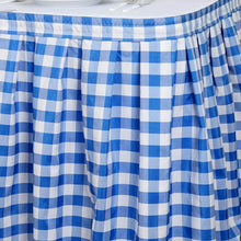 Load image into Gallery viewer, 14FT Perfect Picnic Inspired White/Blue Checkered Polyester Table Skirt For Wedding Party Event