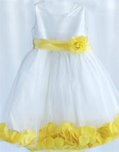 Load image into Gallery viewer, Tulle Overlay Flower Girl Petal Dress - White