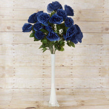 Load image into Gallery viewer, Large Open Rose Bush Artificial Silk Flowers - Navy Blue
