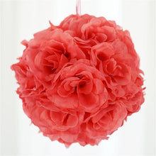 Load image into Gallery viewer, Rose Kissing Ball Artificial Silk Flowers - Coral - 4 pack
