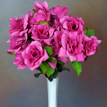 Load image into Gallery viewer, Velvet Open Rose Bush Artificial Silk Flowers - Fuchsia

