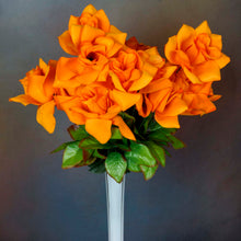 Load image into Gallery viewer, Velvet Open Rose Bush Artificial Silk Flowers - Orange
