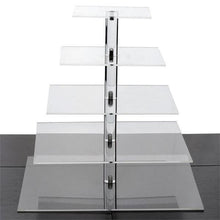 Load image into Gallery viewer, 5 Tier Square HEAVY DUTY Acrylic Crystal Glass Cupcake Dessert Decorating Stand For Birthday Xmas Party Wedding
