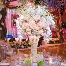 Load image into Gallery viewer, Elegant Tall Hurricane Beaded Crystal Vase Wedding Centerpiece - 24" Tall
