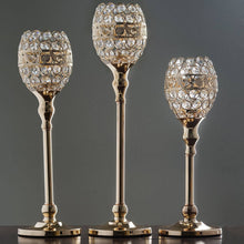 Load image into Gallery viewer, 14" Tall Crystal Beaded Candle Holder Goblet Votive Tealight Wedding Chandelier Centerpiece - Gold - BUY ONE GET ONE FREE!!
