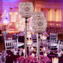 Load image into Gallery viewer, 18" Tall Crystal Beaded Candle Holder Goblet Votive Tealight Wedding Chandelier Centerpiece - Silver - BUY ONE GET ONE FREE
