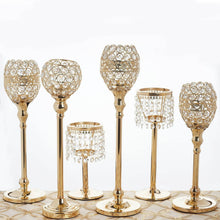 Load image into Gallery viewer, Sleek Pillar Crystal Votive Tealight Candle Holder Wedding Centerpiece - Gold - 16" Tall
