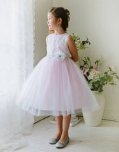 Load image into Gallery viewer, Glamorous and Lace tulle Dress with Flower Accented Belt - Light Blue
