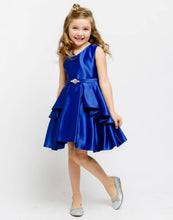 Load image into Gallery viewer, Lustrous Satin Layered Dress with a Rhinestone Brooch - Fuchsia
