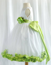 Load image into Gallery viewer, Tulle Overlay Flower Girl Petal Dress - White
