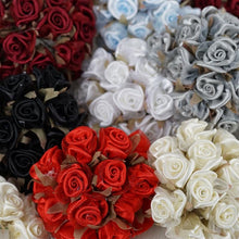 Load image into Gallery viewer, 72 Black Satin &amp; Organza Craft Roses With Silk Leaves DIY Wedding Bouquet Flowers Decoration
